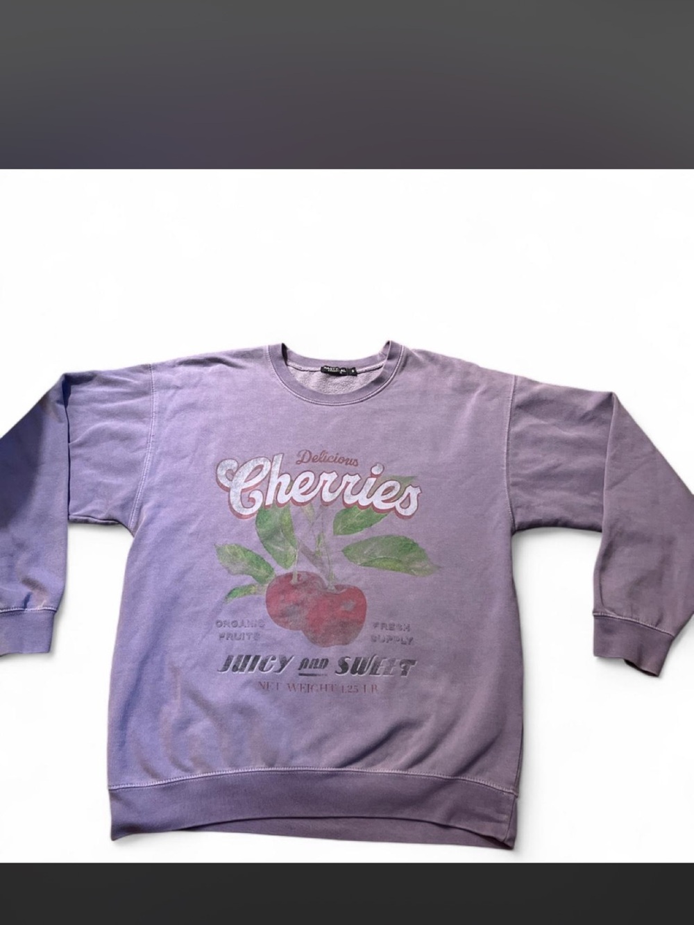 Nastygal Lavender Cherries Graphic Crewneck Sweatshirt -